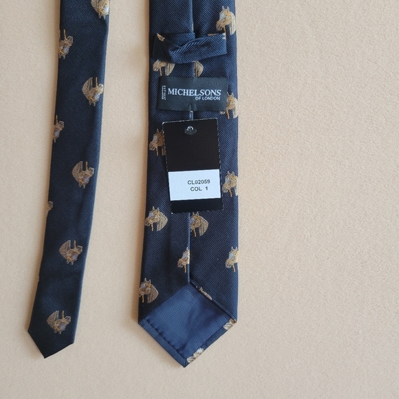 NWT Michelsons of London 100%‎ silk blue Horshead Tie - Picture 5 of 6